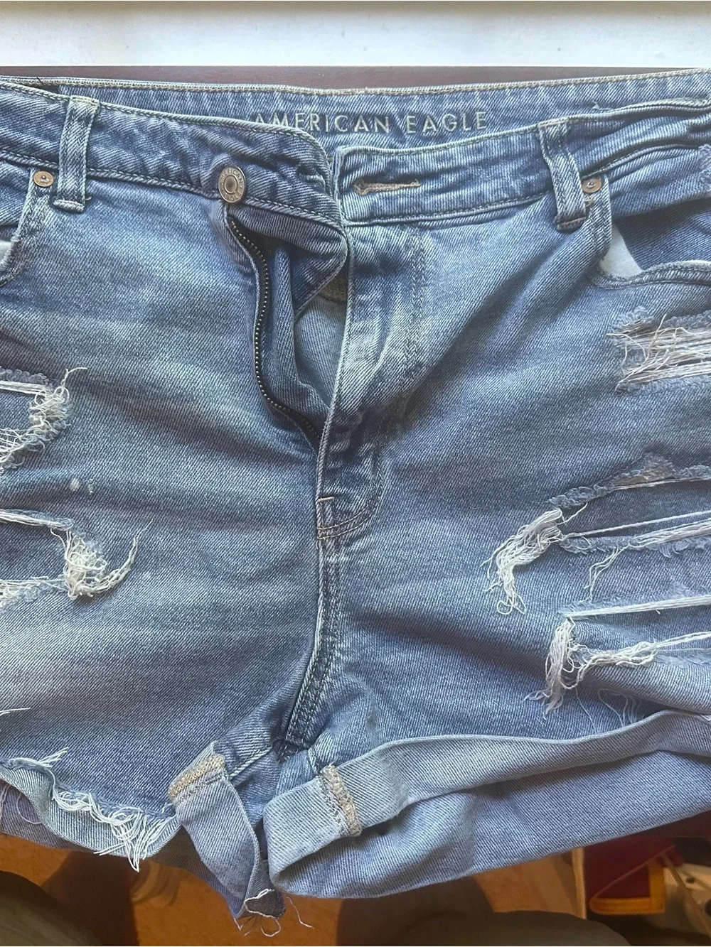 American Eagle Outfitters Women’s  Distressed Light Blue Jean Shorts